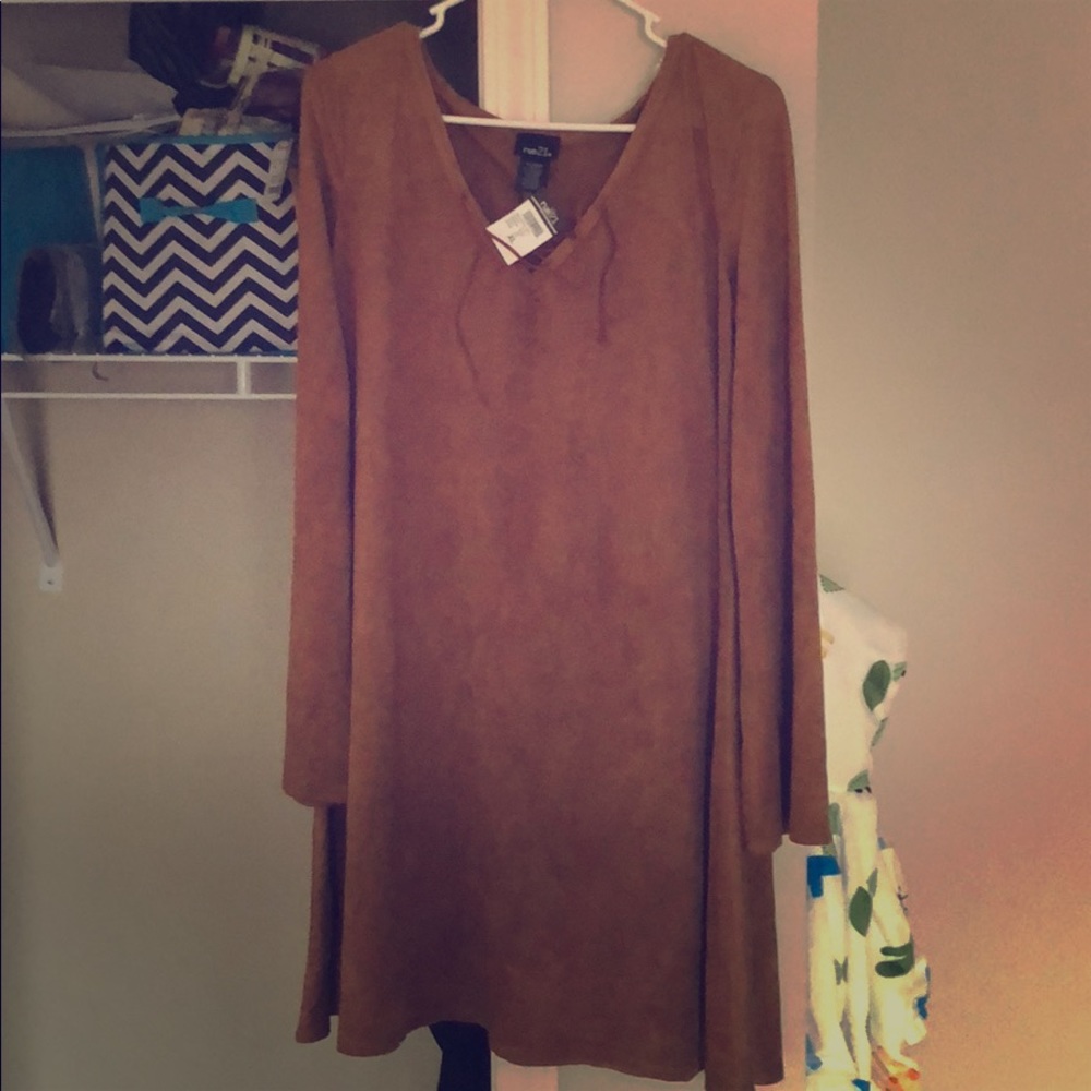 BROWN FAUX SUEDE DRESS